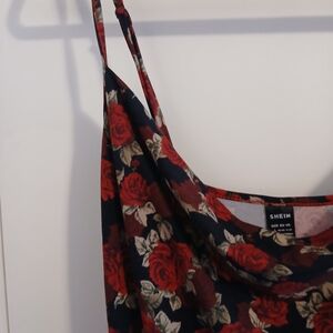 SHEIN Women's Floral Print Dress - Red and Black